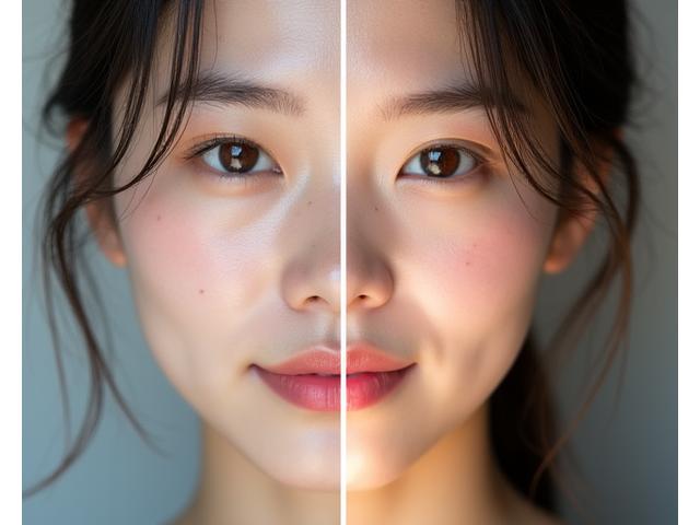 페이셜 마사지 전후 놀라운 피부 변화를 보여주는 여성의 얼굴