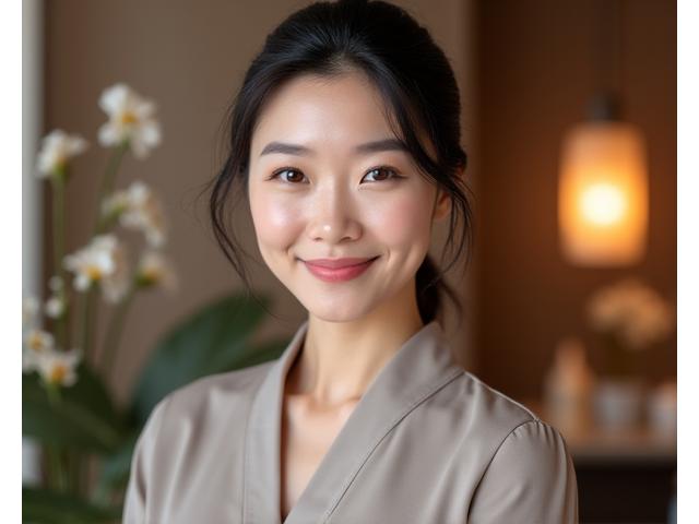 미소 짓는 설레이는 블라썸 리트리트의 전문 테라피스트